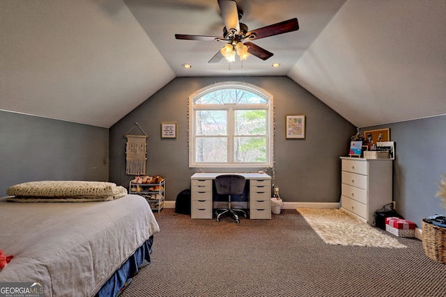 1068 Coleman River Rd, Clayton, GA 30525 - bedroom featuring vaulted ceiling, carpet, baseboards, and ceiling fan