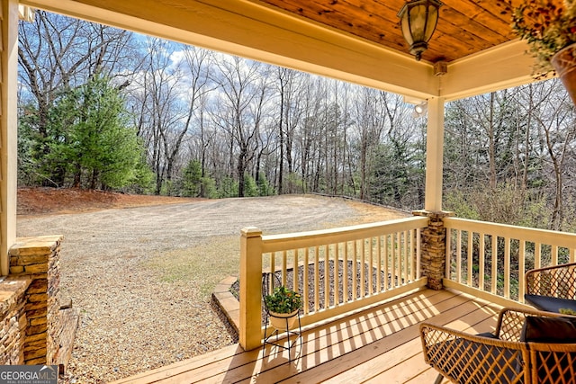 1068 Coleman River Rd, Clayton, GA 30525 - wooden terrace featuring view of wooded area