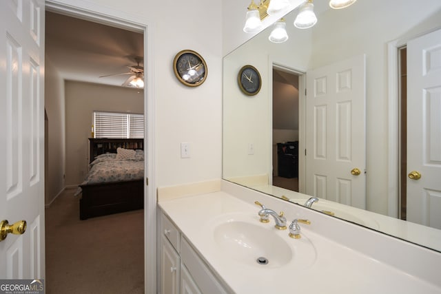 bathroom with vanity and ceiling fan