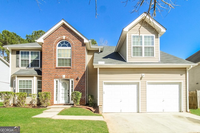 5345 Bridle Point Pkwy, Snellville, GA 30039 - view of front of property featuring brick siding, an attached garage, concrete driveway, and a front yard