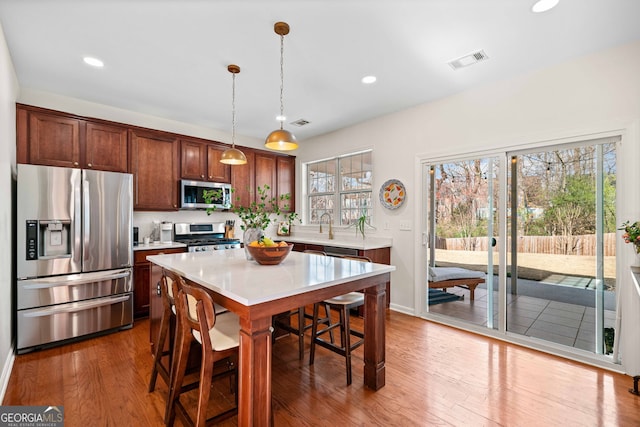 3810 Branch Bluff Ln, Cumming, GA 30040 - kitchen featuring visible vents, plenty of natural light, wood finished floors, appliances with stainless steel finishes, and light countertops