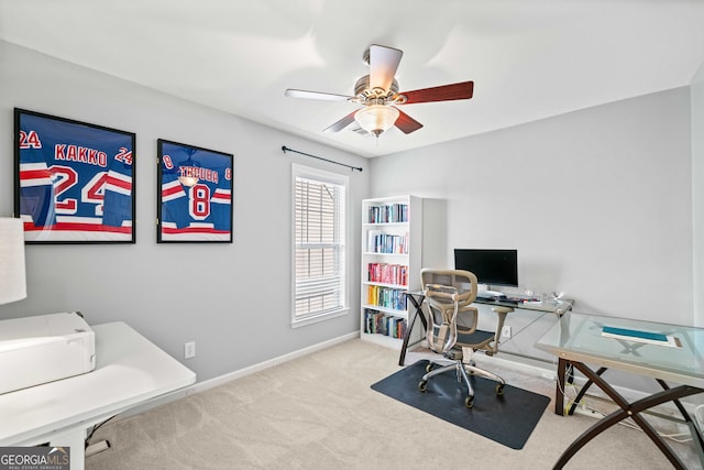 3810 Branch Bluff Ln, Cumming, GA 30040 - carpeted office with baseboards and a ceiling fan