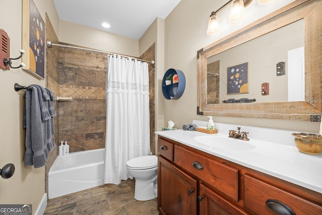 153 Whistle Pig Ter, Blairsville, GA 30512 - full bath featuring shower / bathtub combination with curtain, toilet, vanity, and stone finish floor