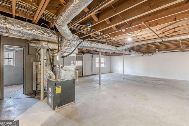 basement featuring gas water heater