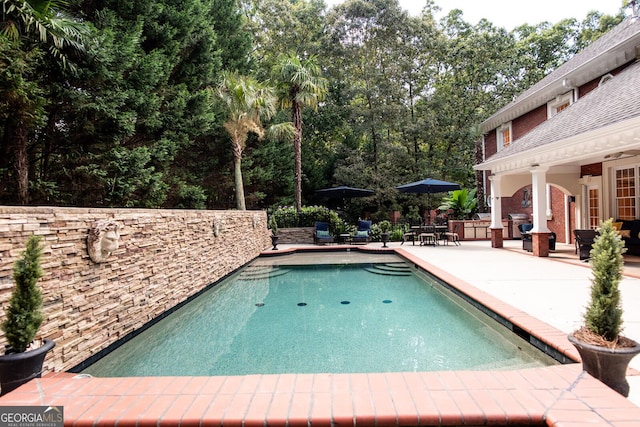 view of swimming pool with a patio area
