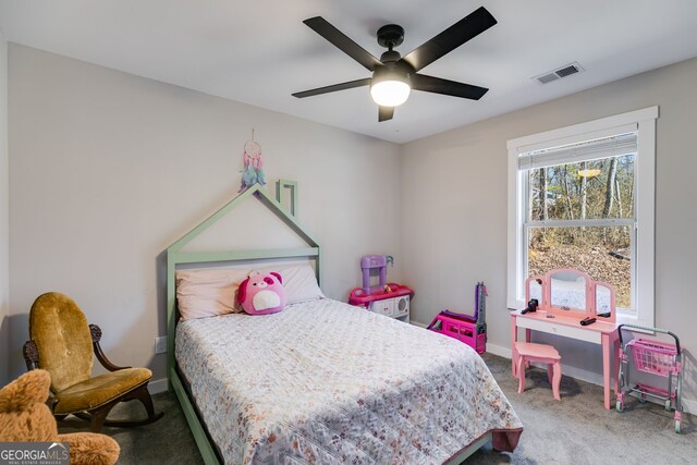 132 Pinnacle Way, Carrollton, GA 30117 - bedroom featuring ceiling fan, carpet, visible vents, and baseboards