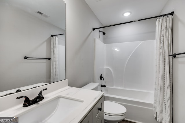 132 Pinnacle Way, Carrollton, GA 30117 - full bath with visible vents, toilet, shower / bath combo, and vanity