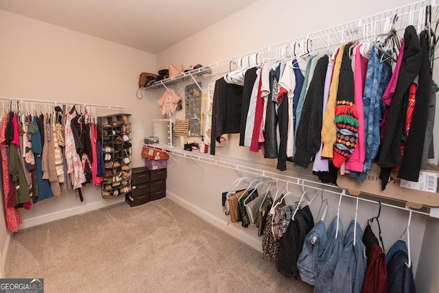 walk in closet featuring carpet