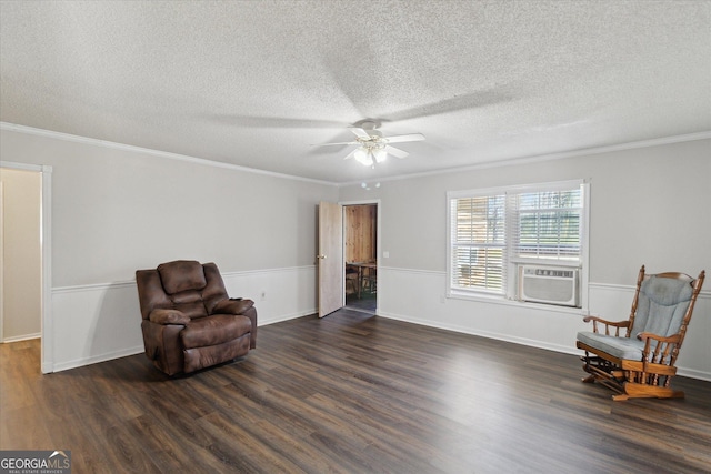 97 Meadow Rd, Swainsboro, GA 30401 - sitting room with dark wood finished floors, cooling unit, a ceiling fan, and ornamental molding