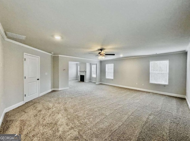 61 Observation Way, Dallas, GA 30132 - empty room with ornamental molding, ceiling fan, carpet, baseboards, and recessed lighting