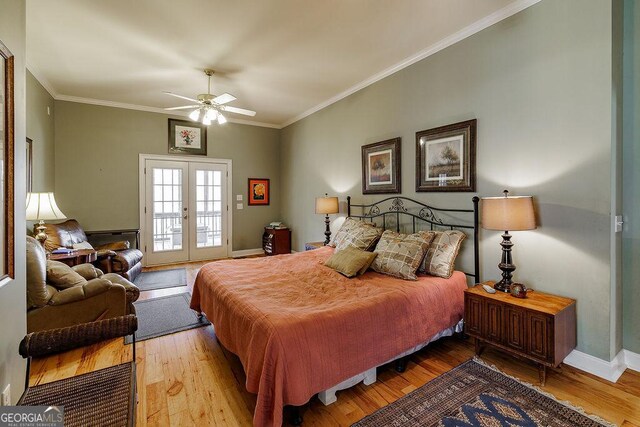 36 Blackthorn Ln, Colbert, GA 30628 - bedroom featuring hardwood / wood-style floors, ornamental molding, access to exterior, french doors, and baseboards
