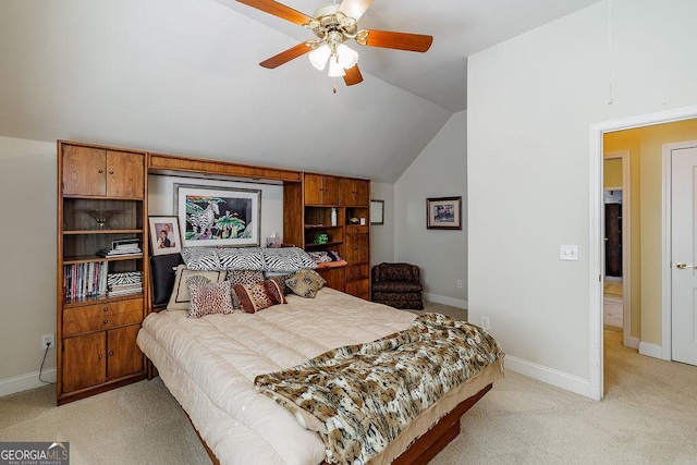 36 Blackthorn Ln, Colbert, GA 30628 - bedroom featuring light colored carpet, lofted ceiling, baseboards, and a ceiling fan
