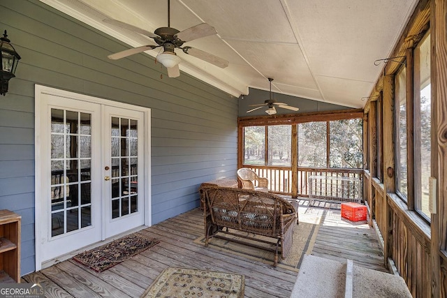 36 Blackthorn Ln, Colbert, GA 30628 - sunroom featuring a ceiling fan, french doors, and lofted ceiling