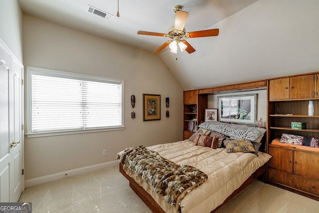 36 Blackthorn Ln, Colbert, GA 30628 - bedroom with light colored carpet, lofted ceiling, baseboards, and a ceiling fan