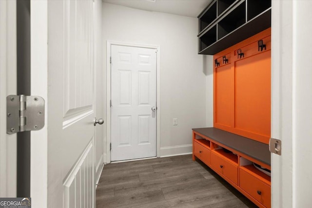 372 Garnet Dr, Acworth, GA 30101 - mudroom featuring dark wood finished floors and baseboards