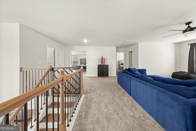 372 Garnet Dr, Acworth, GA 30101 - living area with attic access, light colored carpet, and ceiling fan