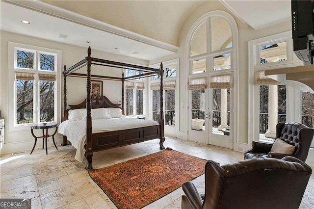 510 Covington Cv, Alpharetta, GA 30022 - bedroom with access to outside, french doors, stone tile floors, and baseboards