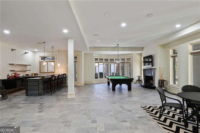 510 Covington Cv, Alpharetta, GA 30022 - game room with pool table, recessed lighting, and light stone finish flooring