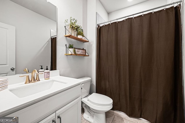 119 Peachwood Ln, Homer, GA 30547 - bathroom featuring toilet, tile patterned flooring, vanity, and a shower with shower curtain