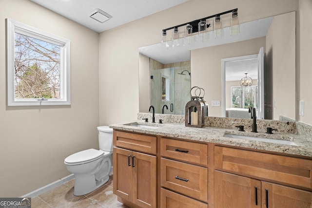 1190 Plantation Dr, Villa Rica, GA 30180 - full bath featuring double vanity, toilet, a stall shower, and a sink