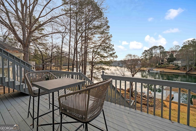 1190 Plantation Dr, Villa Rica, GA 30180 - wooden deck featuring stairway and a water view