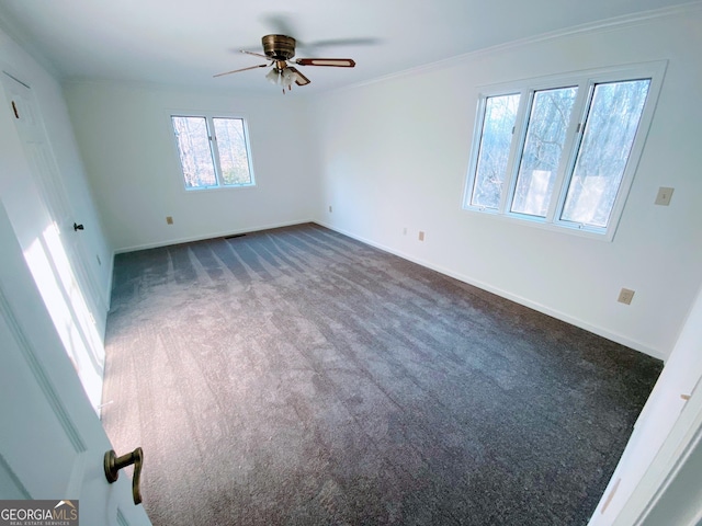 3515 S Bend Rd, Gainesville, GA 30506 - unfurnished room featuring dark carpet, a ceiling fan, and ornamental molding