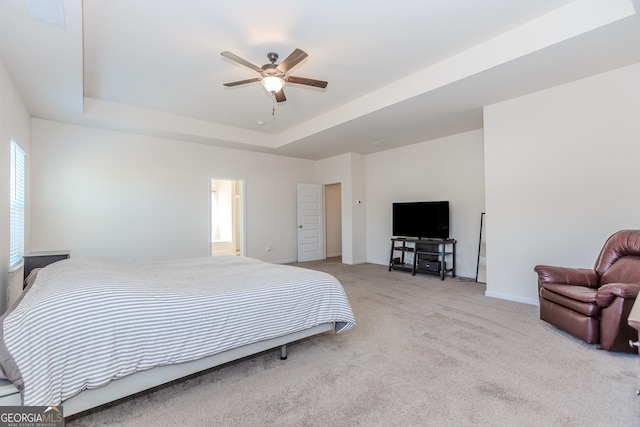 3391 Meadow Grass Dr, Dacula, GA 30019 - bedroom with a raised ceiling, carpet flooring, baseboards, and a ceiling fan