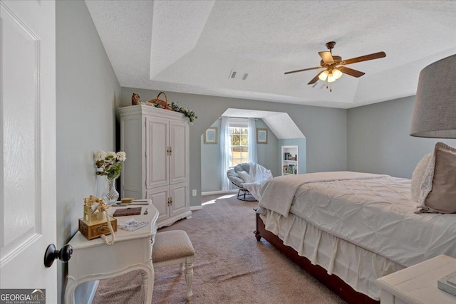 81 Summer Creek Dr, Dallas, GA 30157 - bedroom featuring visible vents, ceiling fan, light colored carpet, a textured ceiling, and a raised ceiling