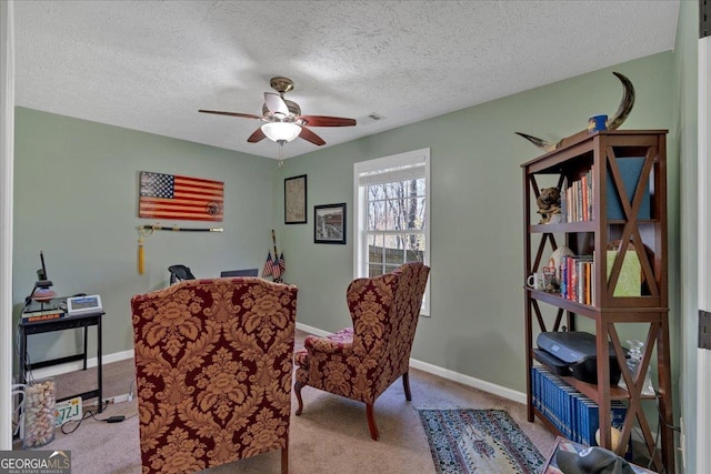 81 Summer Creek Dr, Dallas, GA 30157 - carpeted office with visible vents, baseboards, a textured ceiling, and a ceiling fan