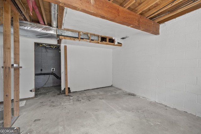 unfinished below grade area with concrete block wall