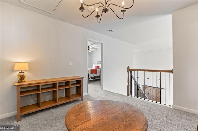 9085 Maple Run Trl, Gainesville, GA 30506 - office space with visible vents, a ceiling fan, baseboards, and light colored carpet