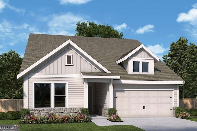 2044 Ripple Park Bnd, Canton, GA 30114 - view of front facade featuring driveway, board and batten siding, an attached garage, and a shingled roof