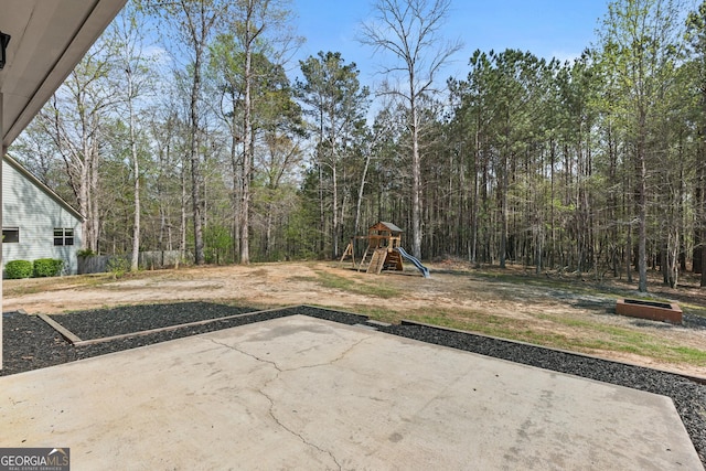 view of patio / terrace featuring a playground
