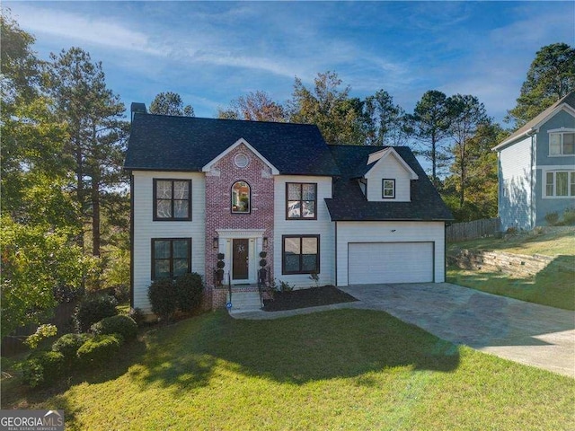 77 Hunters Grn, Dallas, GA 30157 - colonial inspired home with a front lawn, fence, and driveway