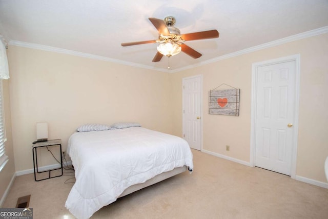 207 Lakeshore Way, Lagrange, GA 30240 - bedroom with crown molding, light colored carpet, and a ceiling fan