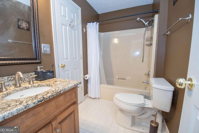 207 Lakeshore Way, Lagrange, GA 30240 - full bath featuring vanity, shower / bath combo with shower curtain, and tile patterned flooring