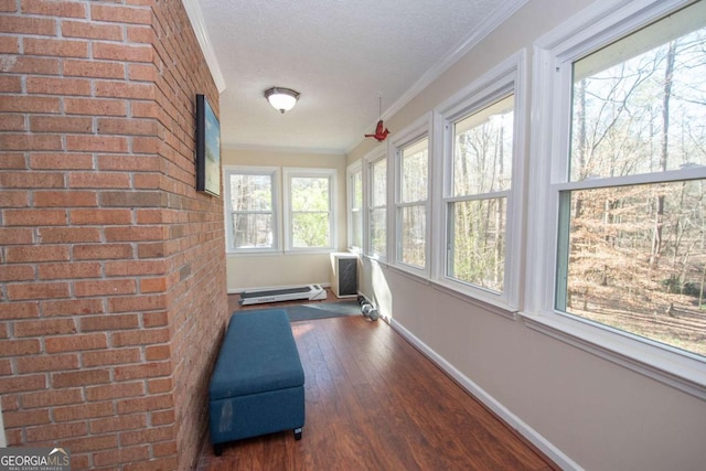 207 Lakeshore Way, Lagrange, GA 30240 - unfurnished sunroom featuring wood finished floors, a baseboard radiator, and a textured ceiling