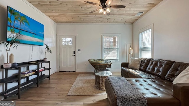 360 Prince Dr, Morganton, GA 30560 - living room with wood finished floors, wood ceiling, and ceiling fan