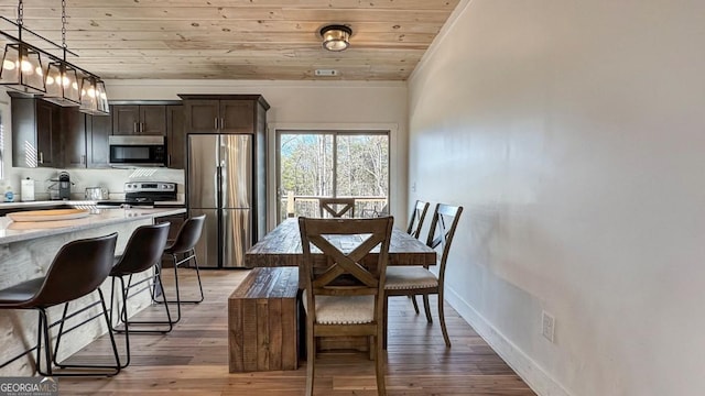 360 Prince Dr, Morganton, GA 30560 - dining area featuring wooden ceiling, light wood-style flooring, and baseboards