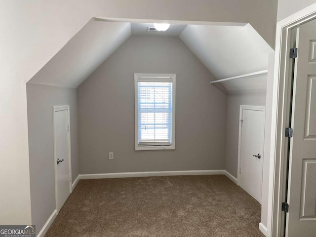 1295 Leisure Lake Dr, Lawrenceville, GA 30044 - additional living space featuring visible vents, baseboards, carpet flooring, and vaulted ceiling
