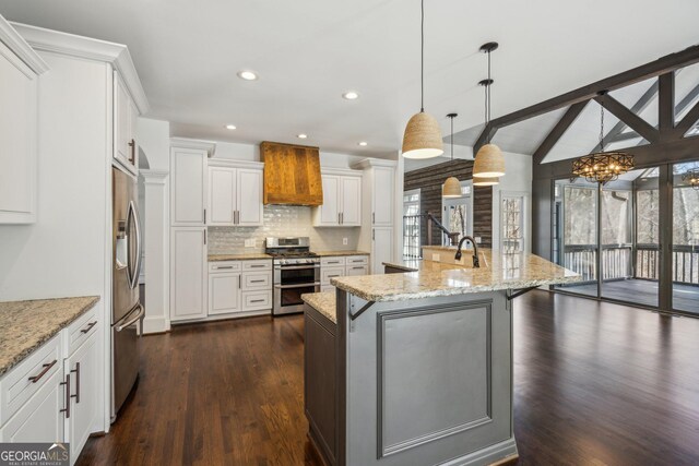 8625 Anchor On Lanier Ct, Gainesville, GA 30506 - kitchen with stainless steel appliances, dark wood-style floors, healthy amount of natural light, backsplash, and recessed lighting