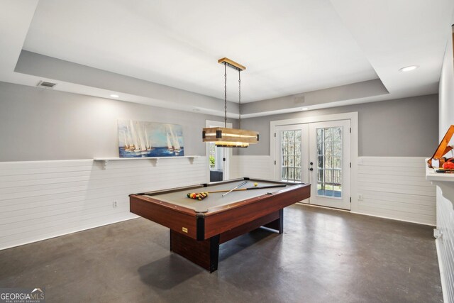 8625 Anchor On Lanier Ct, Gainesville, GA 30506 - game room with french doors, finished concrete flooring, a wainscoted wall, billiards table, and recessed lighting
