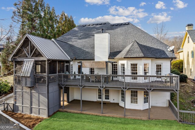 8625 Anchor On Lanier Ct, Gainesville, GA 30506 - rear view of property featuring a patio, a deck, a chimney, and roof with shingles
