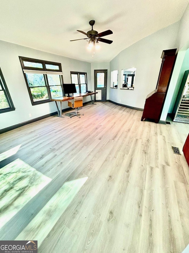 3810 Galloway Dr NE, Roswell, GA 30075 - home office with light wood-type flooring, baseboards, plenty of natural light, and ceiling fan