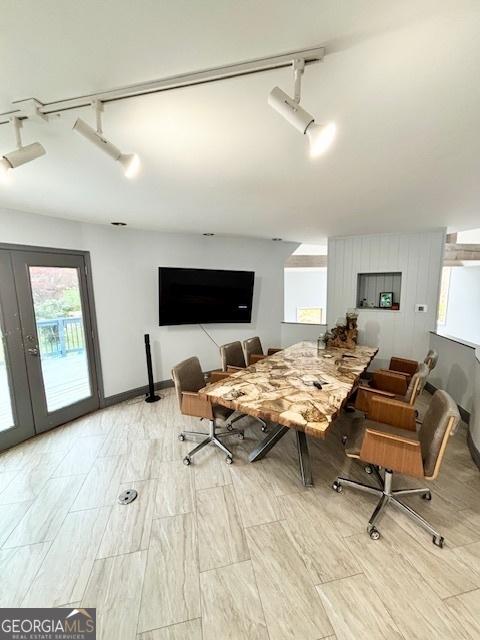 3810 Galloway Dr NE, Roswell, GA 30075 - dining room with rail lighting and french doors