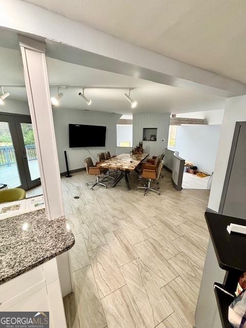 3810 Galloway Dr NE, Roswell, GA 30075 - living area with track lighting and french doors