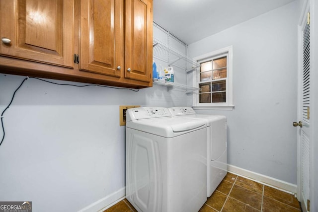 931 New Bedford Dr, Marietta, GA 30068 - laundry room featuring washer and dryer, cabinet space, and baseboards