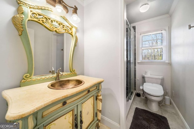 931 New Bedford Dr, Marietta, GA 30068 - full bath with vanity, baseboards, ornamental molding, tile patterned flooring, and toilet