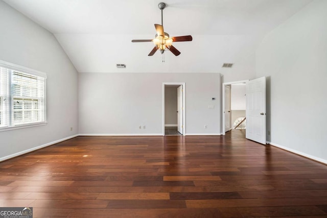 931 New Bedford Dr, Marietta, GA 30068 - interior space featuring visible vents, hardwood / wood-style floors, ceiling fan, and vaulted ceiling