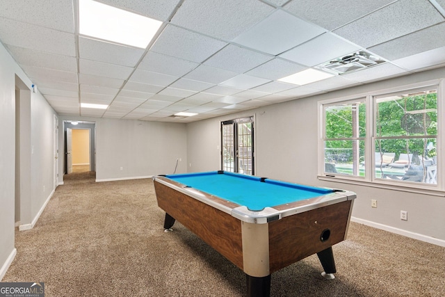 11637 Brown Bridge Rd, Covington, GA 30016 - playroom featuring carpet flooring, a paneled ceiling, and billiards table